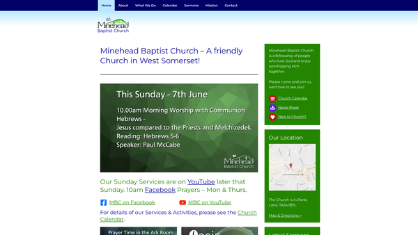 Screenshot of the Minehead Baptist Church website