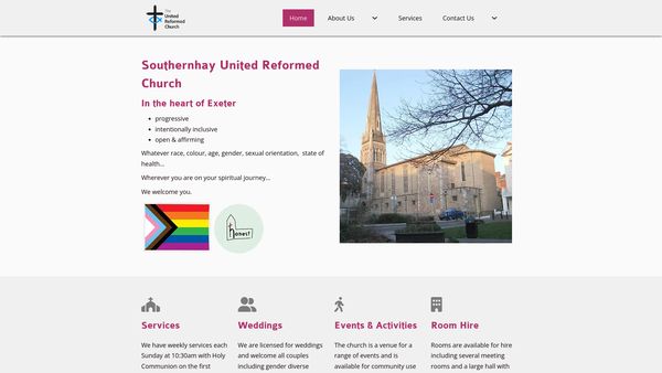 Screenshot of the Southernhay United Reformed Church Charity website