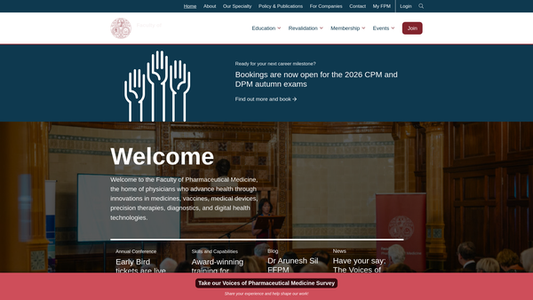 Screenshot of the The Faculty Of Pharmaceutical Medicine Of The Royal Colleges Of Physicians Of The United Kingdom website