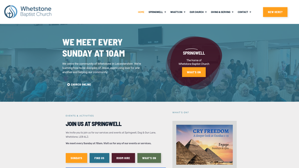 Screenshot of the Whetstone Baptist Church website