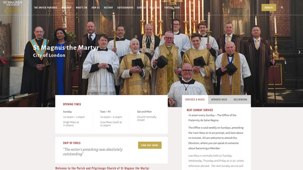 Screenshot of the The Parochial Church Council Of The Ecclesiastical Parish Of St Magnus The Martyr With St Margaret New Fish Street And St Michael Crooked Lane, London website