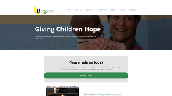 Screenshot of the Children First Uganda website