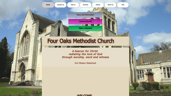 Screenshot of the Four Oaks Methodist Church website