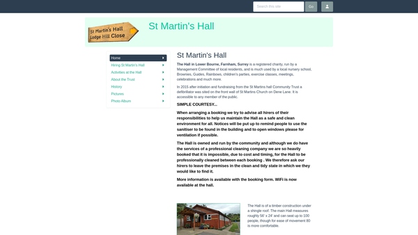 Screenshot of the St Martin's Hall Community Trust website