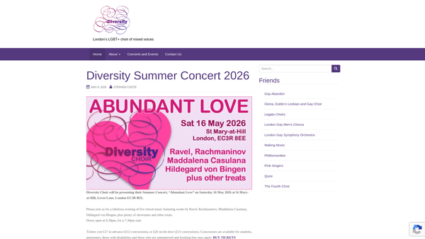 Screenshot of the Diversity Choir website