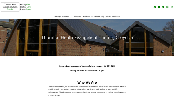 Screenshot of the Thornton Heath Evangelical Church website