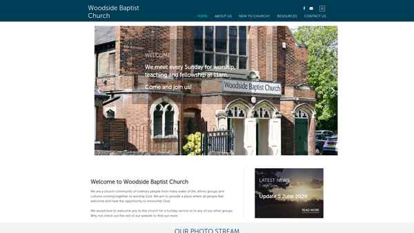 Screenshot of the Woodside Baptist Church website