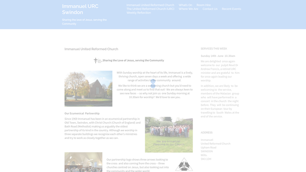 Screenshot of the Immanuel With Highworth United Reformed Church website