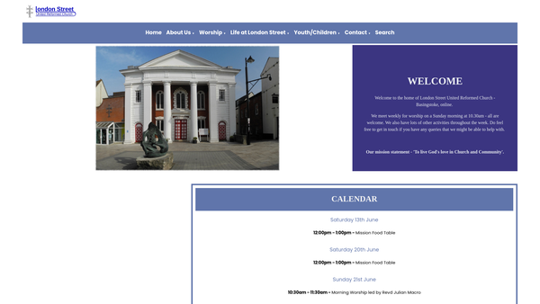 Screenshot of the London Street (Basingstoke) United Reformed Church Charity website