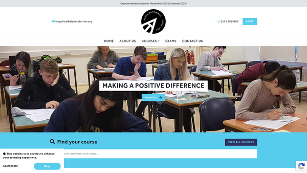Screenshot of the Alpha Tutorials website