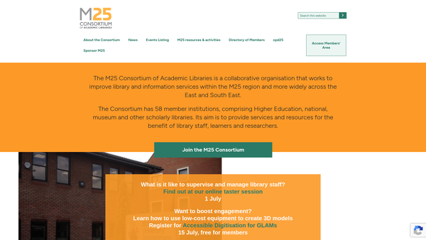 Screenshot of the M25 Consortium Of Academic Libraries website