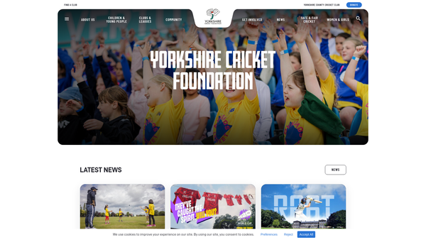 Screenshot of the The Yorkshire Cricket Foundation website