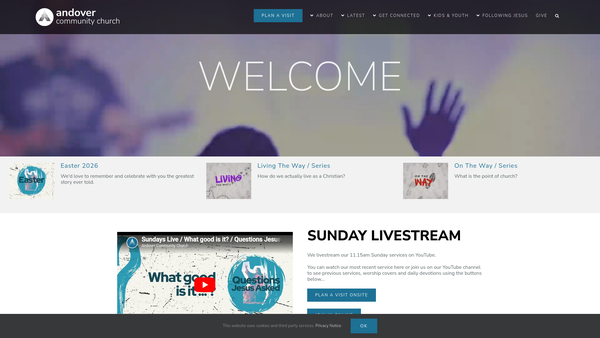 Screenshot of the Andover Community Church website