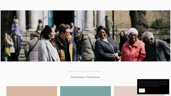 Screenshot of the The Parochial Church Council of the Ecclesiastical Parish of Hope Church Islington website