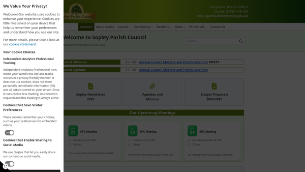 Screenshot of the Sopley Village Hall Trust website