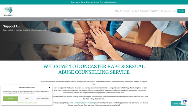 Screenshot of the Doncaster Rape And Sexual Abuse Counselling Service website