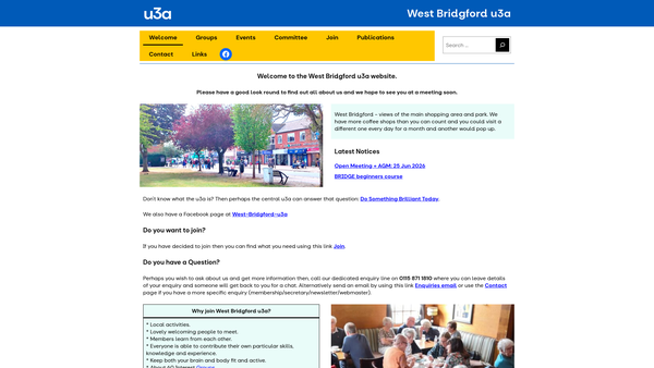 Screenshot of the West Bridgford University Of The Third Age website