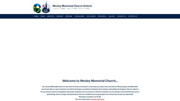 Screenshot of the Wesley Memorial Oxford Methodist Church website