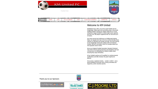 Screenshot of the Kingsbridge & Malborough United Junior Football Club website