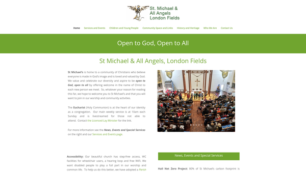 Screenshot of the The Parochial Church Council Of The Ecclesiastical Parish Of St Michael And All Angels London Fields With St Paul's Haggerston website