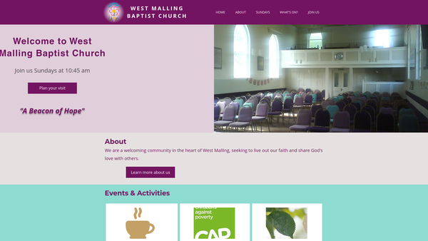Screenshot of the West Malling Baptist Church website