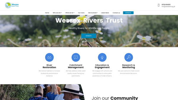 Screenshot of the Wessex Rivers Trust website
