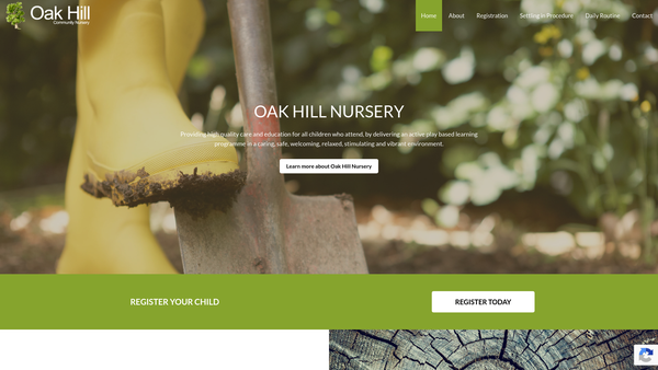 Screenshot of the Oak Hill Community Nursery website