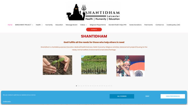 Screenshot of the Shanti Dham website