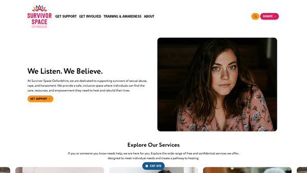 Screenshot of the Survivor Space Oxfordshire website