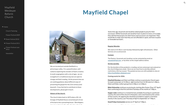 Screenshot of the Mayfield Wesleyan Reform Church website