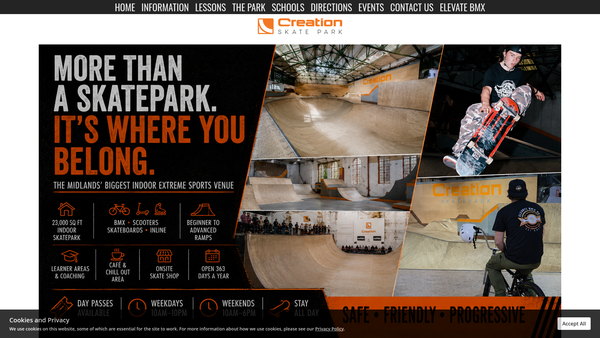 Screenshot of the Creation Adventure Sports Ltd website