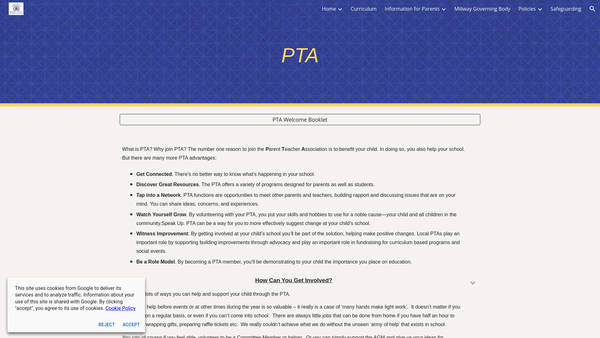 Screenshot of the Millway Primary School PTA website