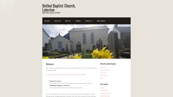 Screenshot of the Bethel Baptist Church Laleston website