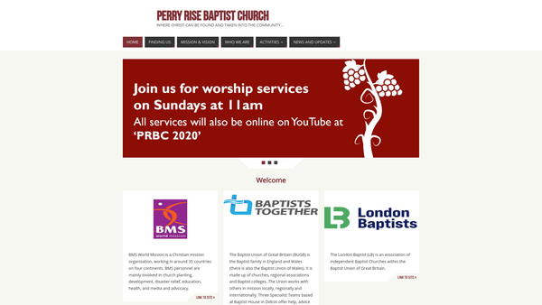 Screenshot of the Perry Rise Baptist Church website