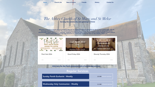 Screenshot of the The Parochial Church Council Of The Ecclesiastical Parish Of St. Mary & St.melor, Amesbury website