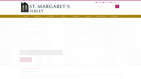 Screenshot of the The Parochial Church Council Of The Ecclesiastical Parish Of St Margaret's, Ilkley website