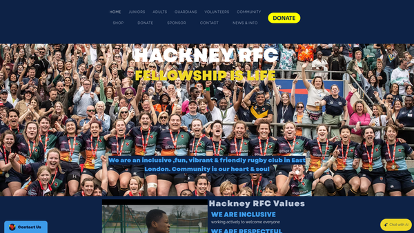 Screenshot of the Hackney Rugby Football Club Limited website