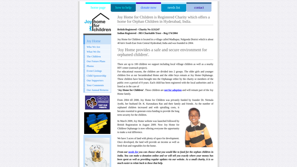 Screenshot of the Joy Home For Children website