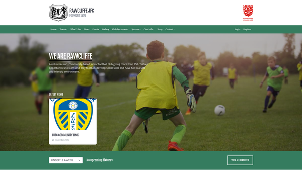 Screenshot of the Rawcliffe Junior Football Club website