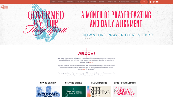 Screenshot of the Charis Christian Centre website