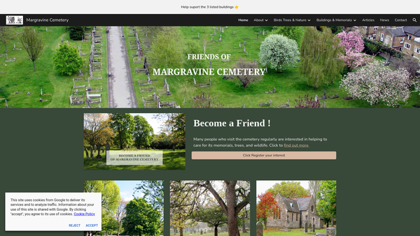 Screenshot of the Friends Of Margravine Cemetery website
