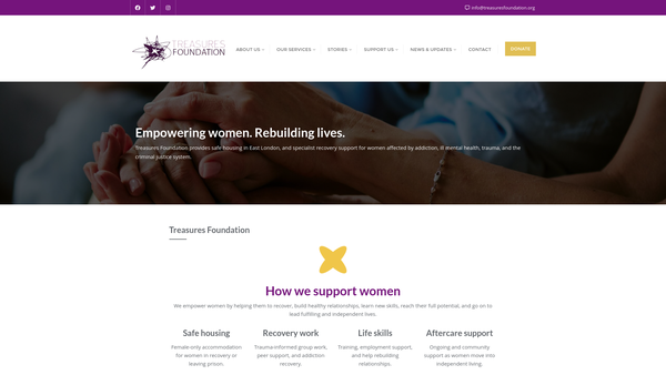 Screenshot of the Treasures Foundation website