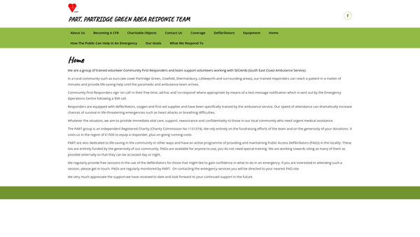 Screenshot of the Partridge Green Area Response Team website
