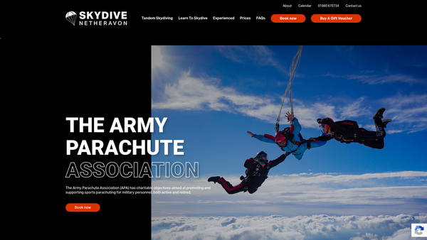 Screenshot of the Army Parachute Association website