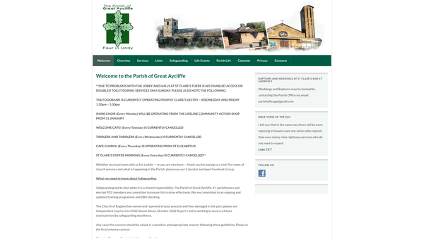 Screenshot of the The Parochial Church Council Of The Ecclesiastical Parish Of Great Aycliffe website