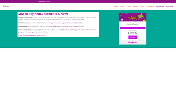 Screenshot of the Manor After School and Kids Klubs website