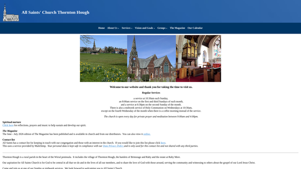 Screenshot of the The Parochial Church Council Of The Ecclesiastical Parish Of All Saints Thornton Hough website