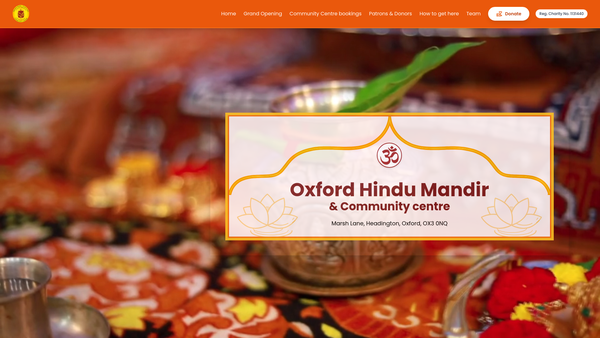 Screenshot of the Oxford Hindu Temple And Community Centre Project website
