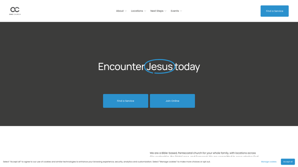 Screenshot of the One Church website
