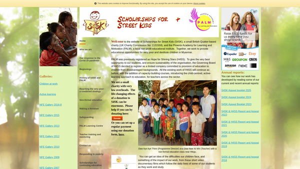 Screenshot of the Scholarships For Street Kids website
